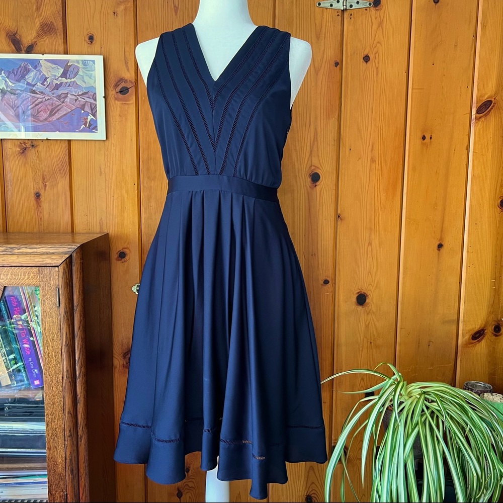 Banana Republic Satin Midi Vee Dress in Navy - Picture 2 of 5